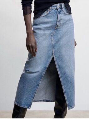 Mango High Waist Midi Denim Skirt